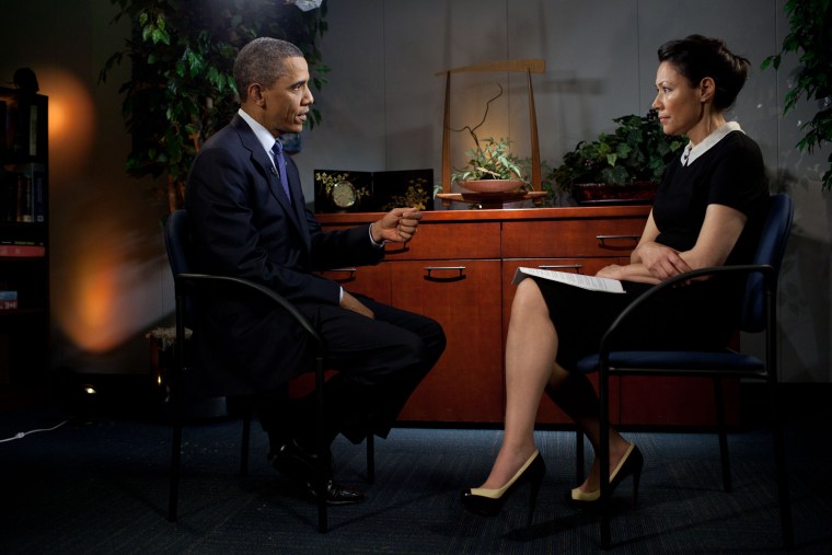 President Barack Obama is interviewed by Ann Curry of NBC News at Cree, Inc., in Durham, N.C., June 13, 2011.
(Official White House Photo by Pete Souza)
This official White House photograph is being made available only for publication by news organizations and/or for personal use printing by the subject(s) of the photograph. The photograph may not be manipulated in any way and may not be used in commercial or political materials, advertisements, emails, products, promotions that in any way suggests approval or endorsement of the President, the First Family, or the White House.Â 